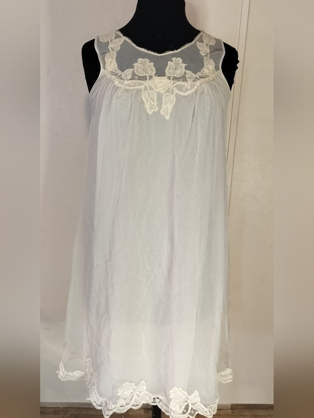 Ivory Sheer Lace-Trim Nightgown - Women's Chemise